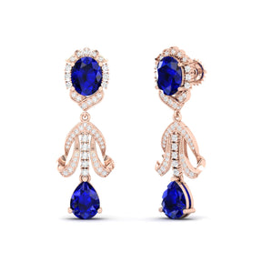 Maurya Utsokt Blue Sapphire Drop Earrings with Diamonds
