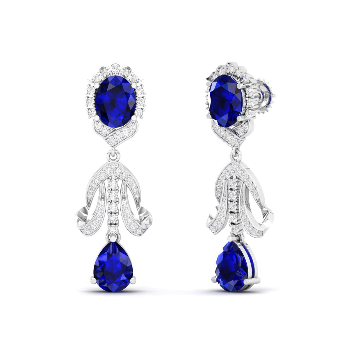 Maurya Utsokt Blue Sapphire Drop Earrings with Diamonds