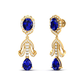 Maurya Utsokt Blue Sapphire Drop Earrings with Diamonds
