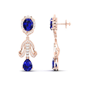 Maurya Utsokt Blue Sapphire Drop Earrings with Diamonds