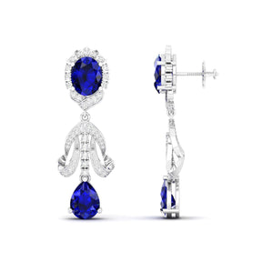 Maurya Utsokt Blue Sapphire Drop Earrings with Diamonds
