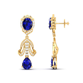 Maurya Utsokt Blue Sapphire Drop Earrings with Diamonds