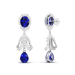 Maurya Utsokt Blue Sapphire Drop Earrings with Diamonds