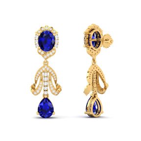 Maurya Utsokt Blue Sapphire Drop Earrings with Diamonds