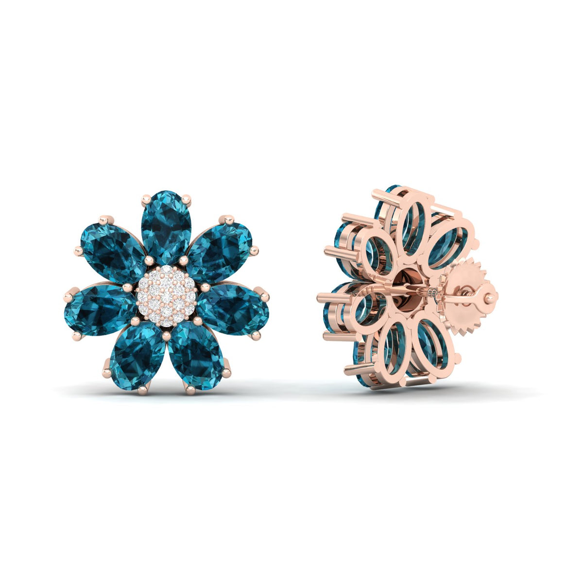 Maurya Fleur London Blue Topaz and Diamond Push Back Earrings