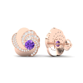 Maurya Amethyst Spiral Kentron Push Back Earrings with Diamonds