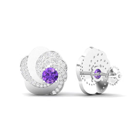 Maurya Amethyst Spiral Kentron Push Back Earrings with Diamonds