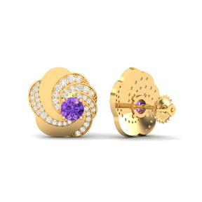 Maurya Amethyst Spiral Kentron Push Back Earrings with Diamonds