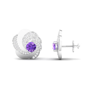 Maurya Amethyst Spiral Kentron Push Back Earrings with Diamonds