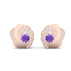 Maurya Amethyst Spiral Kentron Push Back Earrings with Diamonds