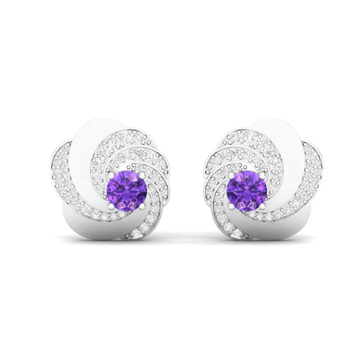 Maurya Amethyst Spiral Kentron Push Back Earrings with Diamonds