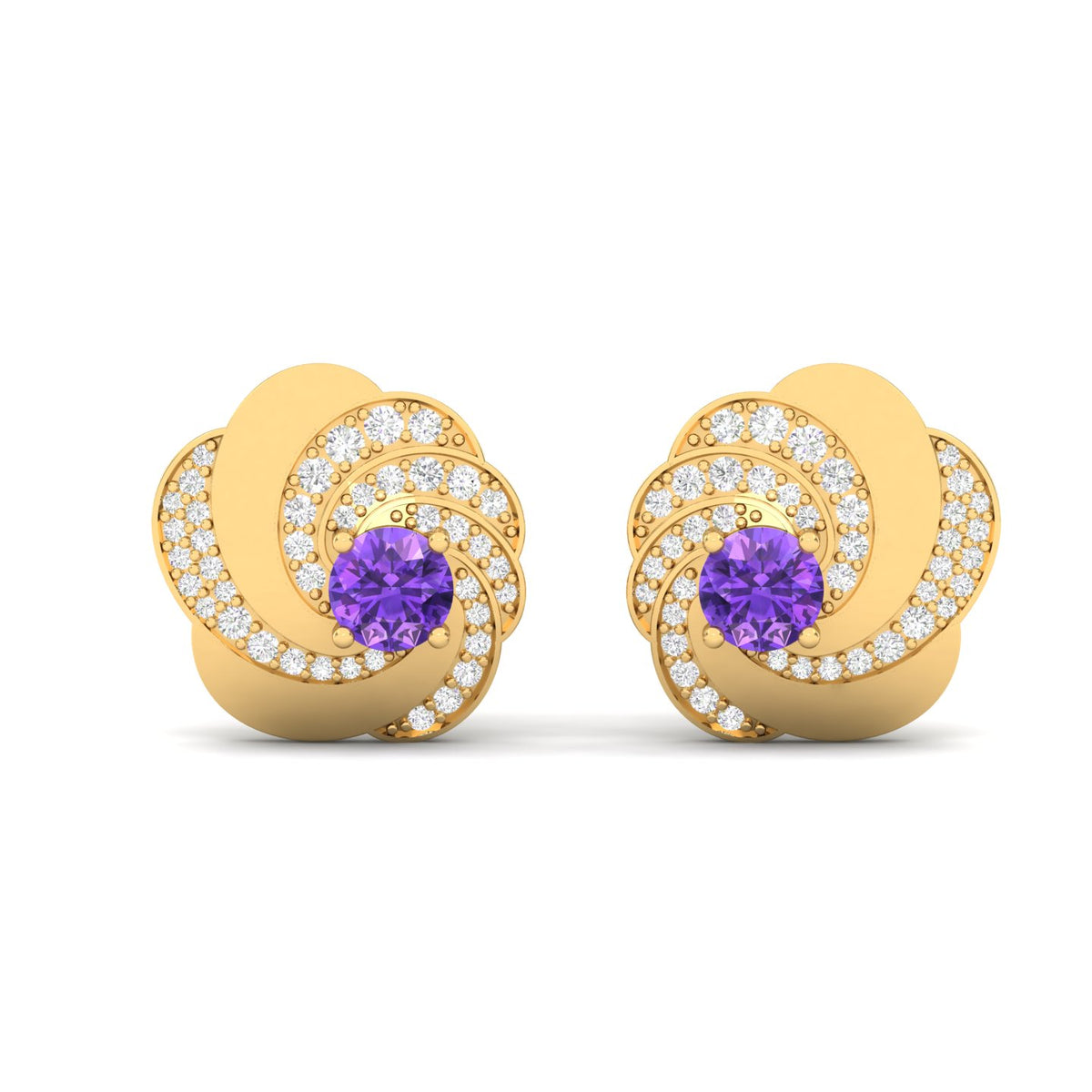 Maurya Amethyst Spiral Kentron Push Back Earrings with Diamonds