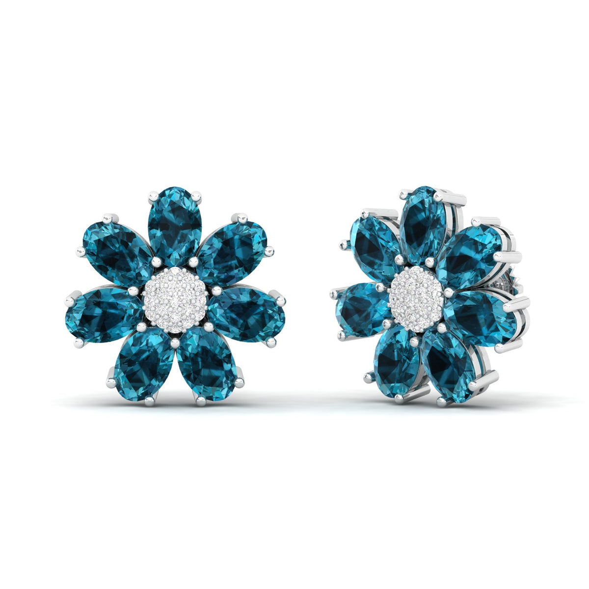 Maurya Fleur London Blue Topaz and Diamond Push Back Earrings