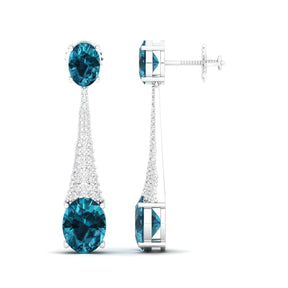 Maurya London Blue Topaz Camisole Dangle Earrings with Diamonds