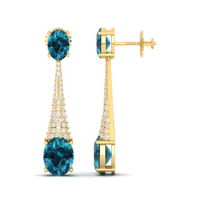 Maurya London Blue Topaz Camisole Dangle Earrings with Diamonds