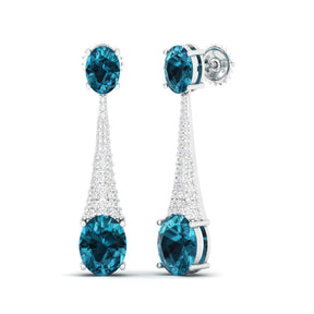 Maurya London Blue Topaz Camisole Dangle Earrings with Diamonds