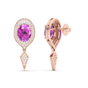 Maurya Pink Amethyst Quiescent Push Back Earrings with Diamonds