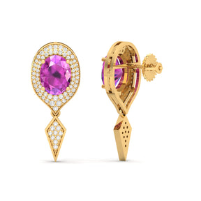 Maurya Pink Amethyst Quiescent Push Back Earrings with Diamonds