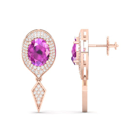 Maurya Pink Amethyst Quiescent Push Back Earrings with Diamonds