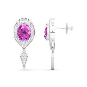 Maurya Pink Amethyst Quiescent Push Back Earrings with Diamonds