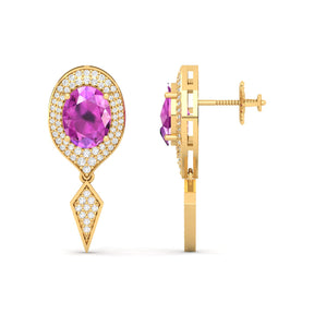 Maurya Pink Amethyst Quiescent Push Back Earrings with Diamonds