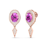 Maurya Pink Amethyst Quiescent Push Back Earrings with Diamonds