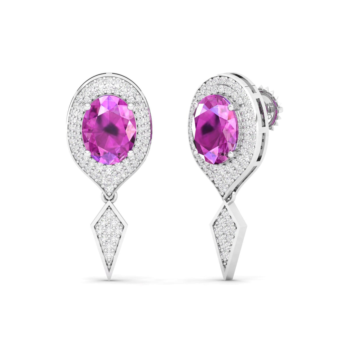 Maurya Pink Amethyst Quiescent Push Back Earrings with Diamonds