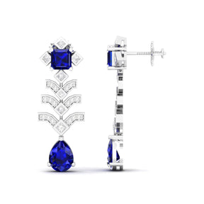 Maurya Blue Sapphire Elevation Drop Earrings with Diamonds