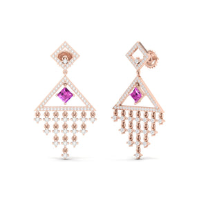 Maurya Brillar Pink Amethyst Dangle Earrings with Diamonds