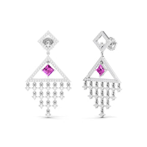 Maurya Brillar Pink Amethyst Dangle Earrings with Diamonds