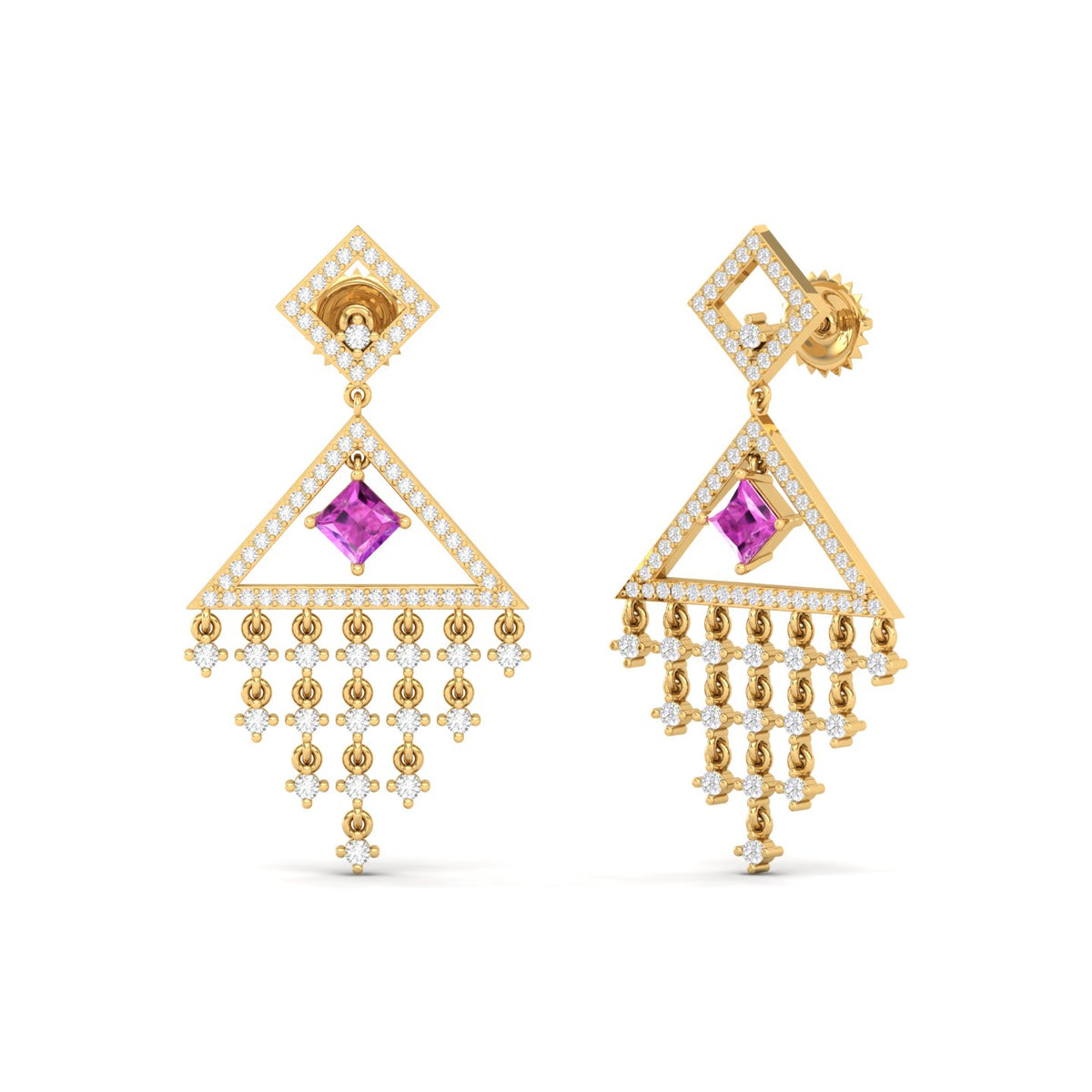 Maurya Brillar Pink Amethyst Dangle Earrings with Diamonds