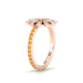 Maurya Happy Flower Promise Ring with Diamonds and Citrine