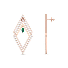 Maurya Emerald Flash of Lightning Fashion Earrings with Diamonds