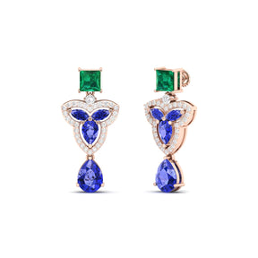 Maurya Water Moss Tanzanite Drop Earrings with Emerald and Diamonds