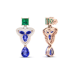 Maurya Water Moss Tanzanite Drop Earrings with Emerald and Diamonds