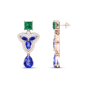 Maurya Water Moss Tanzanite Drop Earrings with Emerald and Diamonds