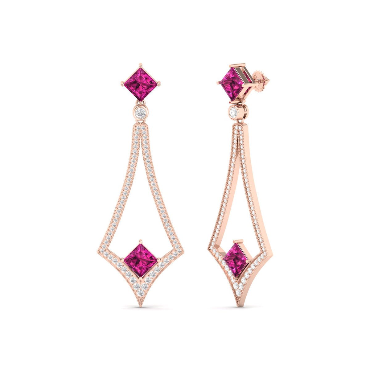 Maurya Jewel Box Pink Amethyst Dangle Earrings with Diamonds