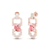 Maurya Morganite Art Deco Push Back Earrings with Diamonds
