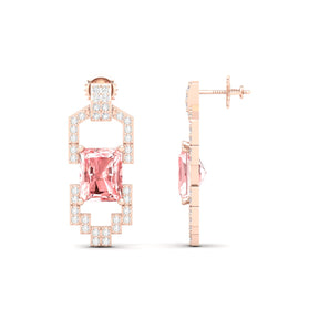 Maurya Morganite Art Deco Push Back Earrings with Diamonds