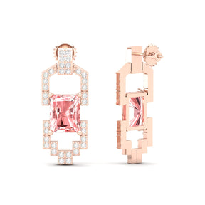 Maurya Morganite Art Deco Push Back Earrings with Diamonds
