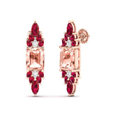 Maurya Bouquet Morganite and Ruby Push Back Earrings with Diamonds