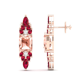 Maurya Bouquet Morganite and Ruby Push Back Earrings with Diamonds