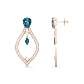 Maurya London Blue Topaz Essence of Life Push Back Earrings with Diamonds