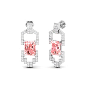 Maurya Morganite Art Deco Push Back Earrings with Diamonds