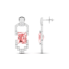 Maurya Morganite Art Deco Push Back Earrings with Diamonds
