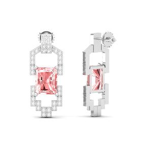 Maurya Morganite Art Deco Push Back Earrings with Diamonds