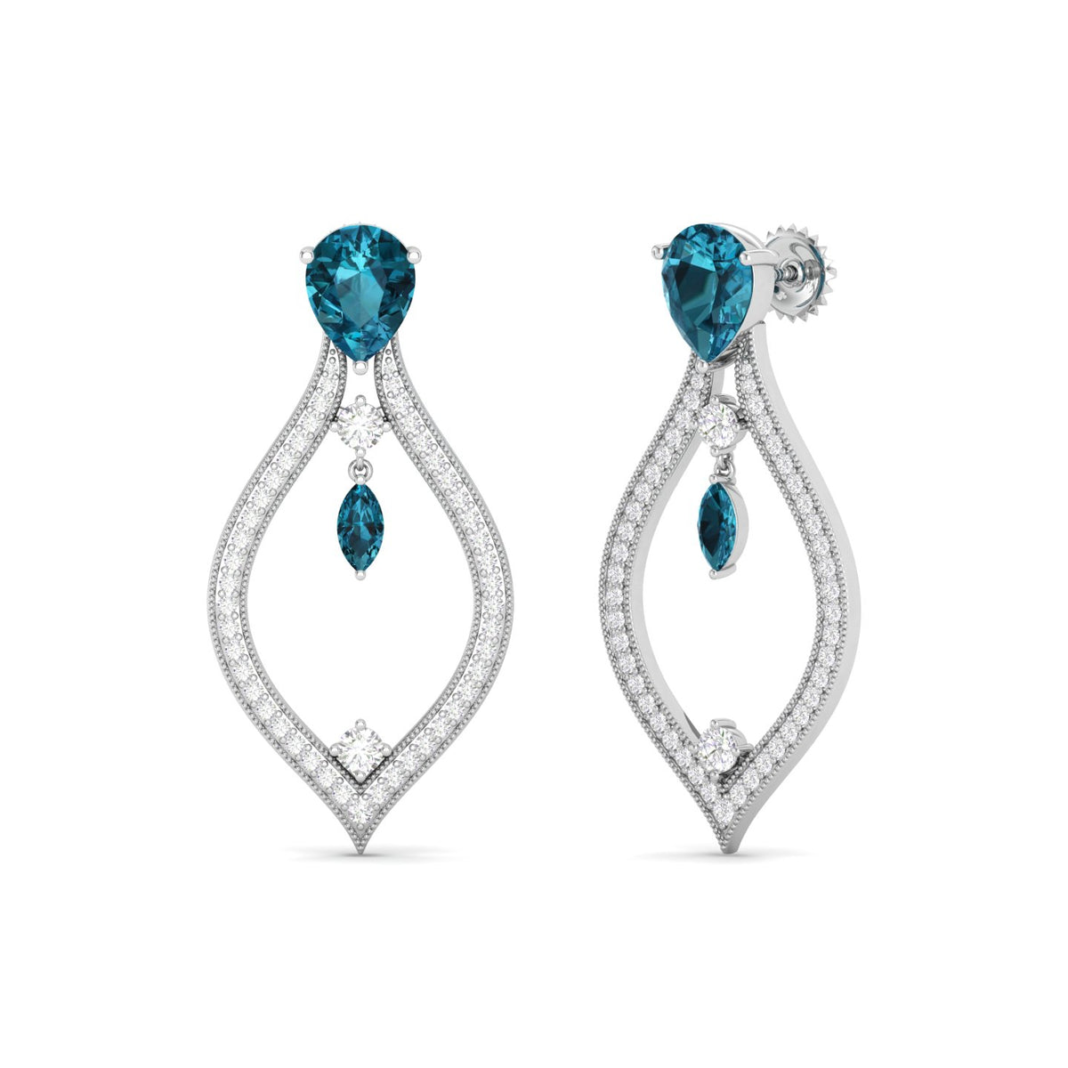 Maurya London Blue Topaz Essence of Life Push Back Earrings with Diamonds