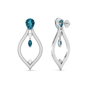 Maurya London Blue Topaz Essence of Life Push Back Earrings with Diamonds
