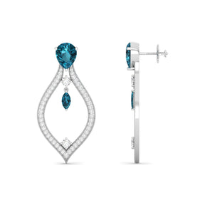 Maurya London Blue Topaz Essence of Life Push Back Earrings with Diamonds