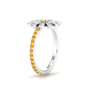 Maurya Happy Flower Promise Ring with Diamonds and Citrine